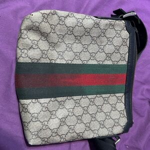 Gucci Beige and Black Messenger Bag with Red and Green Stripe